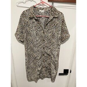 BP Women's Button Down Leopard Print Dress, Black/Tan, Size 1X